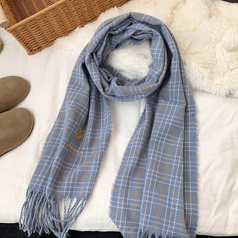 

Scarf women s winter high-end sense new versatile embroidery love retro plaid scarf shawl