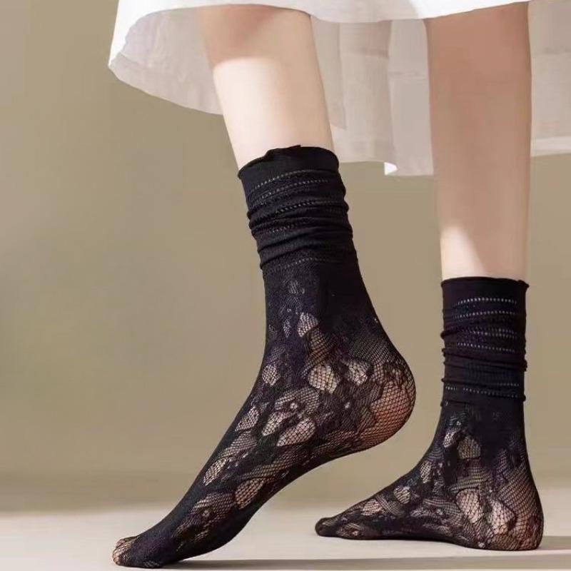 White Pile Hollow Mid-calf Socks, Thin Socks, Ice Socks, Thin Socks, Lace Socks, Mesh Lace, Summer