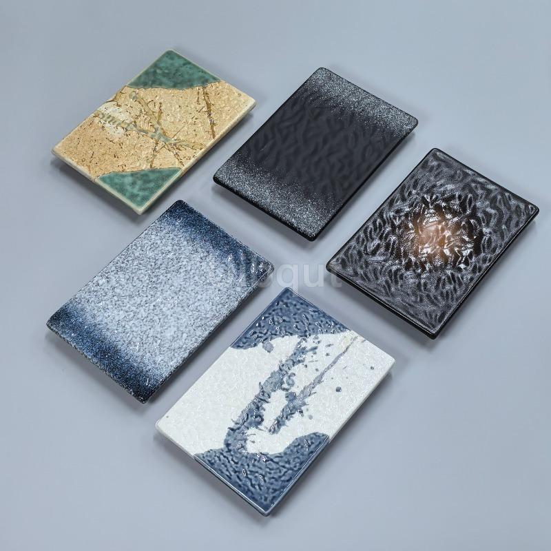 Japanese Creative Rectangular Flat blue Sushi plate Ceramic Cake Dessert Sashimi Plate BBQ Skewer Display tray Dinner Dish Sets
