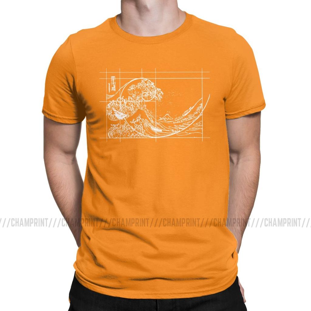 Hokusai Meets Fibonacci Sequence Golden Ratio Men S T Shirt Math Technical Geek Casual Tees Round