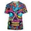 Fashion Colorful Street Graffiti Hip-hop Skull 3D Printing T-shirt Men and Women's Casual T-shirt Short-sleeved Tops Outdoor Street Clothing