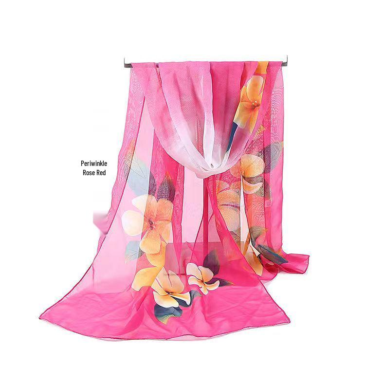 Spring & Summer Silk Chiffon Scarf for Women – Versatile, Fashionable, Sun-Protective, Printed Headscarf