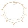 Women's Overlay  Double Layer Moon Star Short Necklace Round Bead Lock Necklace