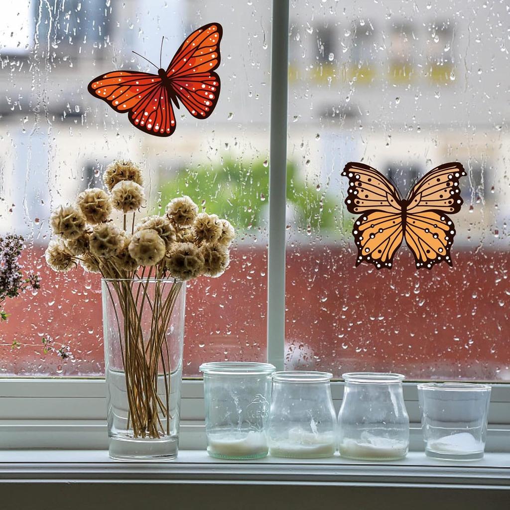 GORGECRAFT 6.3x6.3 4 Styles Spring Butterfly Vinyl Window Clings Non Adhesive Reble Window Decals Stairway Sliding Glass Door Stickers Film to