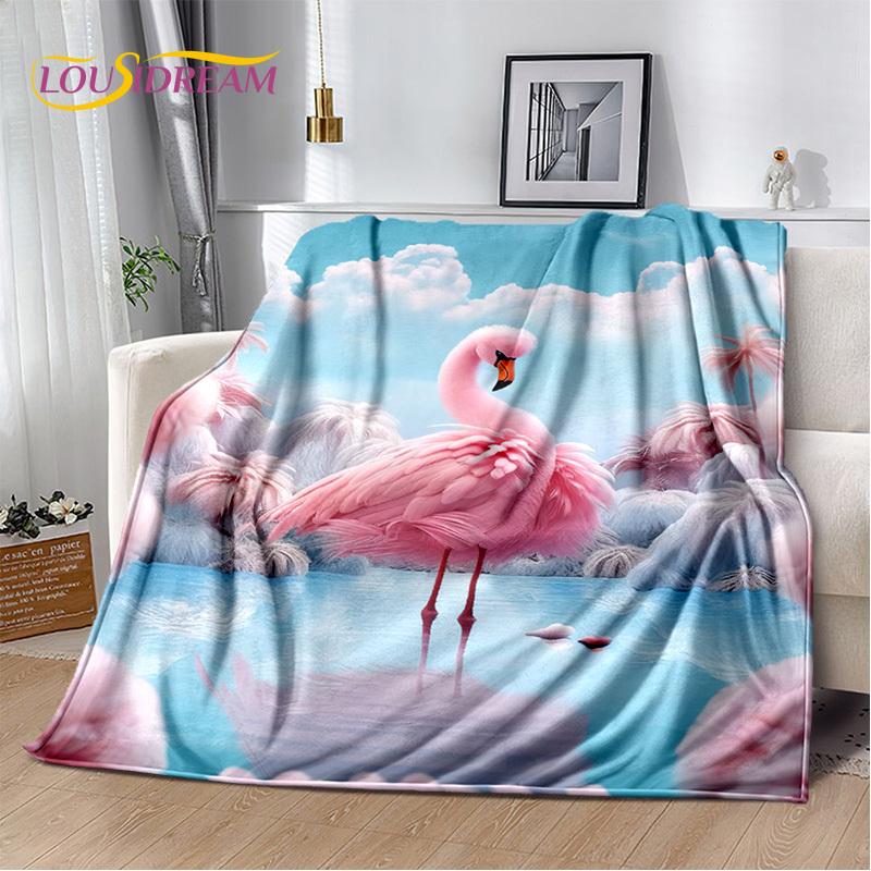 Kreslený růžový plameňák Rainforest Love Bird deka, měkká deka pro domácí postel pohovka pohovka piknik cestovní přikrývka deka děti