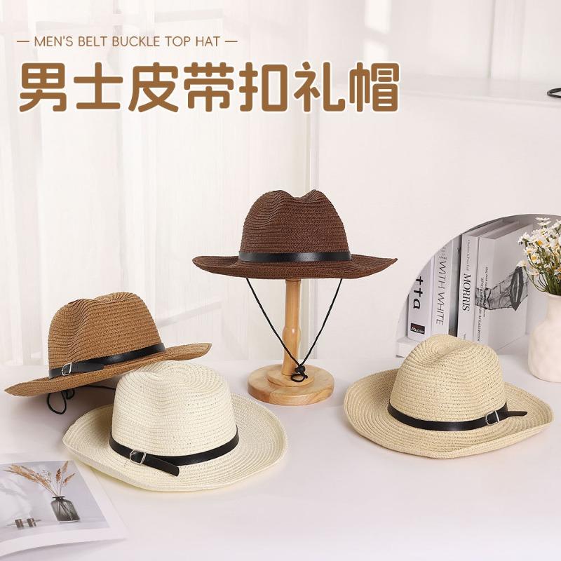 Summer Men's Western Cowboy Hat Outdoor Travel Shade Breathable Beach Hat Big Eaves Fishing Leisure Sun Hat