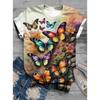 Summer Round Neck Flower Butterfly Pattern 3D Print Top Fashionable Casual Short Sleeved Women's T-shirts