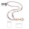 Natural Stone Faux Crystal Card Holder Adjustable ID Lanyard Women Handmade Beaded Badge Holder Lanyard