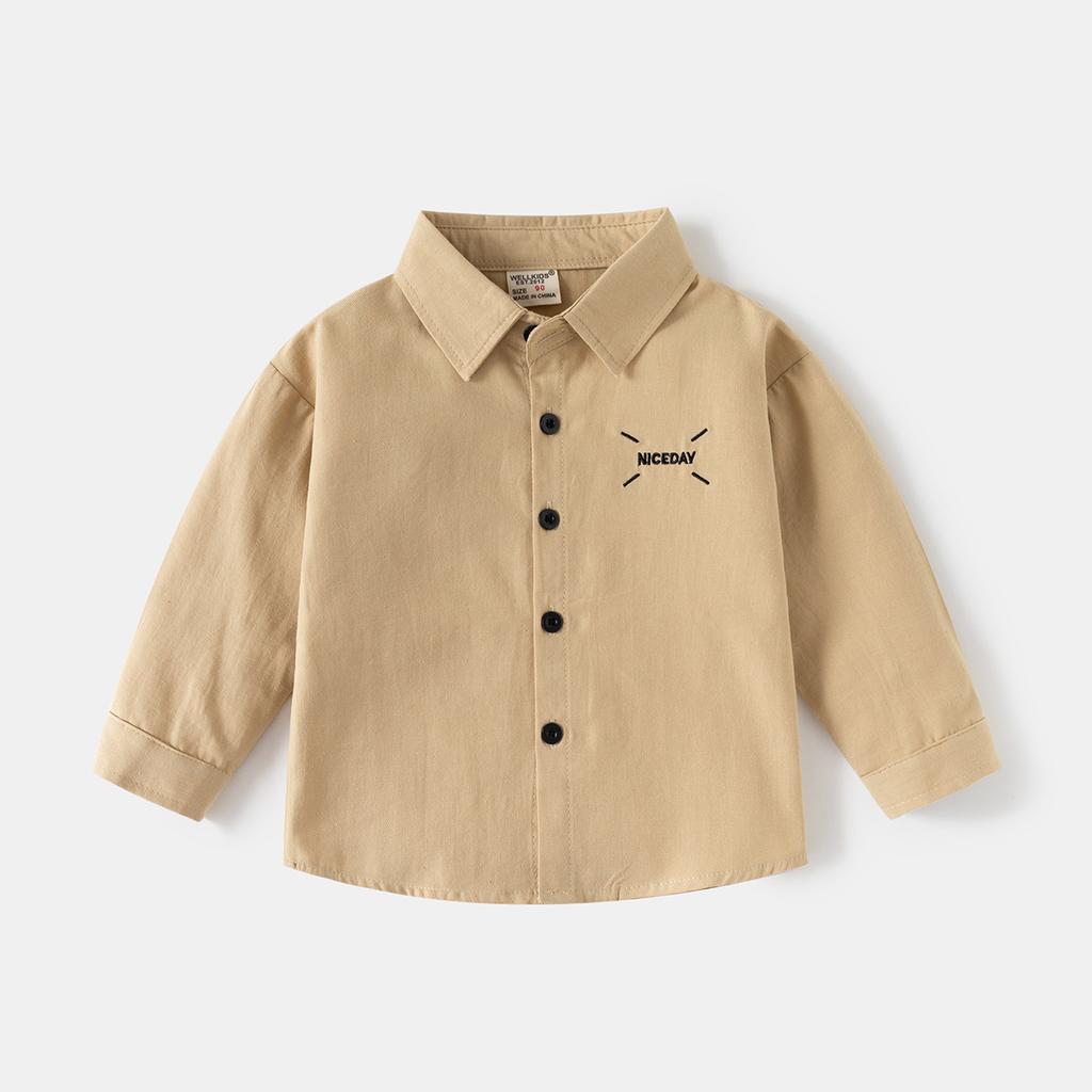 Kinder Langarmhemd 2025 Herbst Jungen Revers einfarbig besticktes Hemd Baby Oberteil trendige Kinderbekleidung