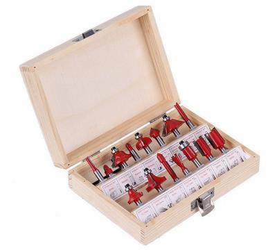 1/4" 1/2" Professionelles Holzbearbeitungs-Hartmetall-Oberfräser-Set Fräser Holzschnitz-Gravierwerkzeugsatz Schaftfräser 15-teilig