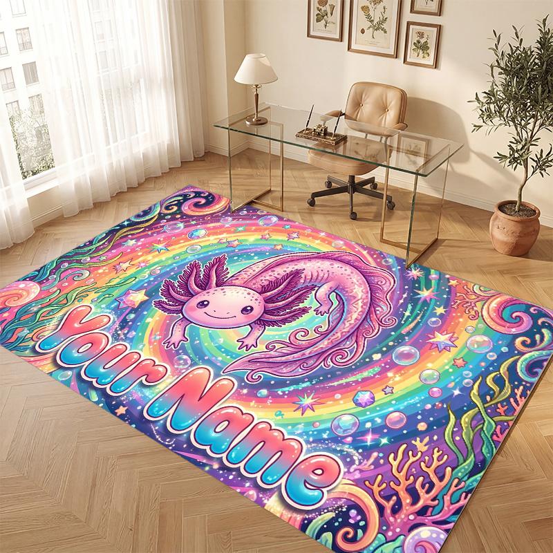 Axolotl Theme Soft Crystal Velvet Rug Custom Name & Text Print Non Slip Floor Rug for Bedroom Living Room