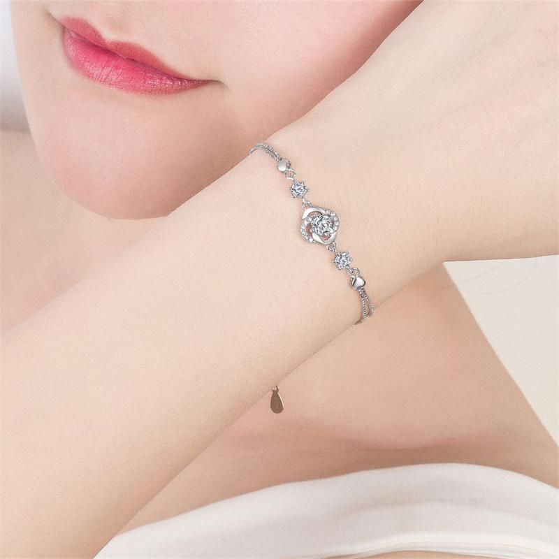Top Grade 925 Sterling Silver Bracelet for Lady Birthday Gift Sparkling Crystal Purple Flower Clover Bracelet Women Jewelry
