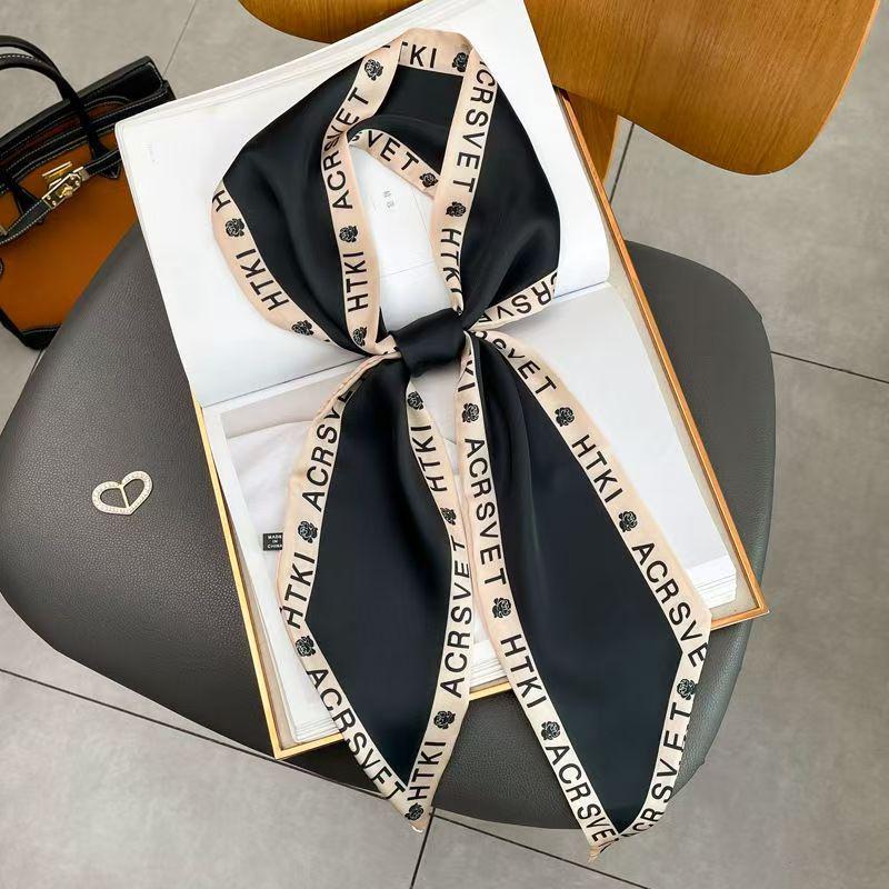 Scarf Long Highend Silk Narrow Print For Spring And Summer Versatile As Shirt Ribbon Belt Or Hair Tie