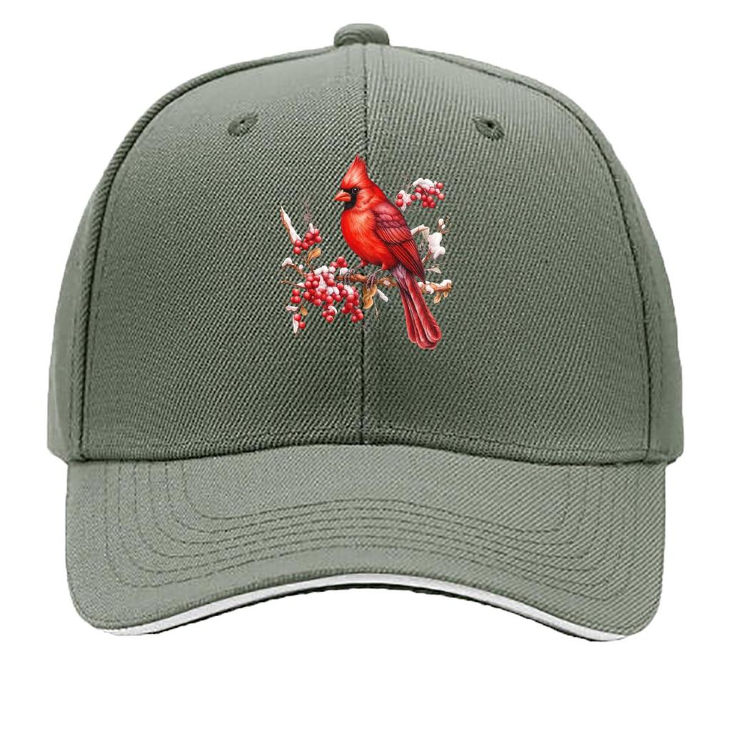 Red Cardinal Bird Snowy Berry Branch Winter Art Sandwich Baseball Cap Sun Cap Outdoor Workouts Hat