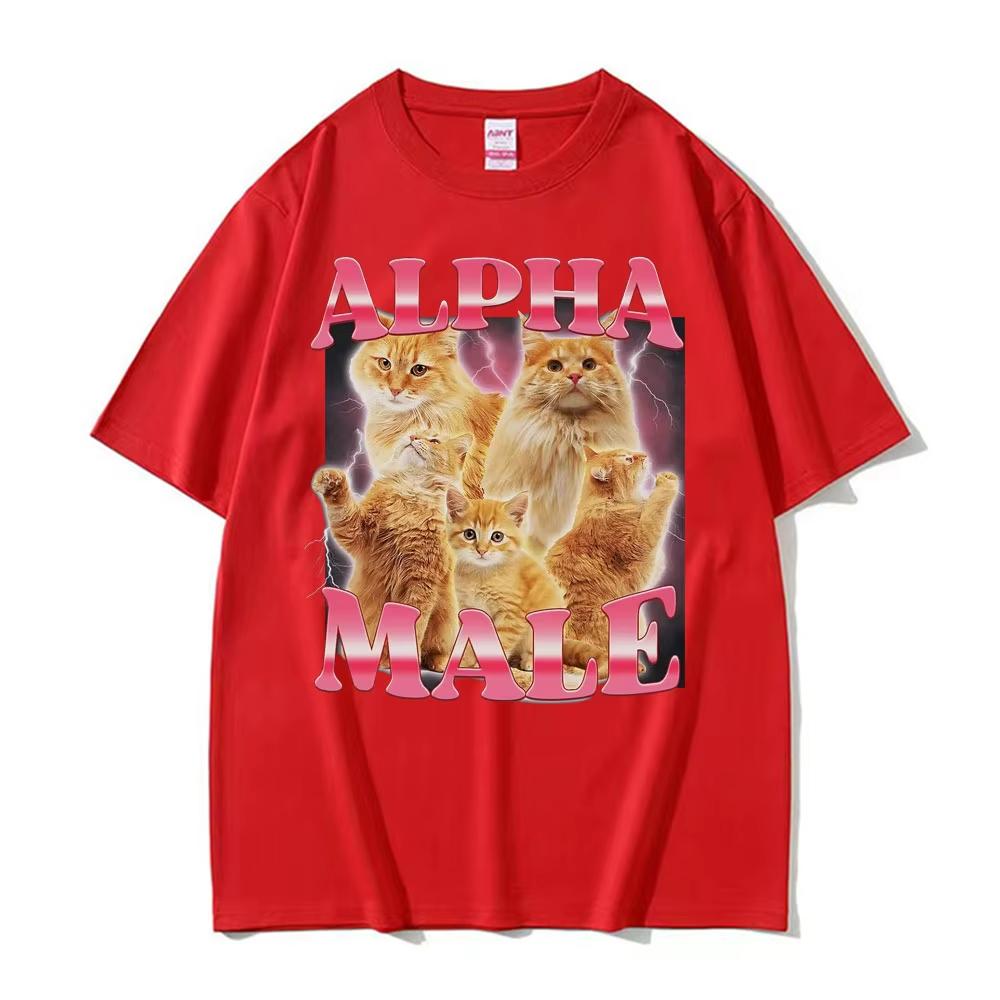 Alfa Hane Katt Kattunge Rolig Meme T-shirtS Herr Damkläder Mode Söt T-shirt Manlig Bomull Ledig Kortärmad T-shirt Toppar