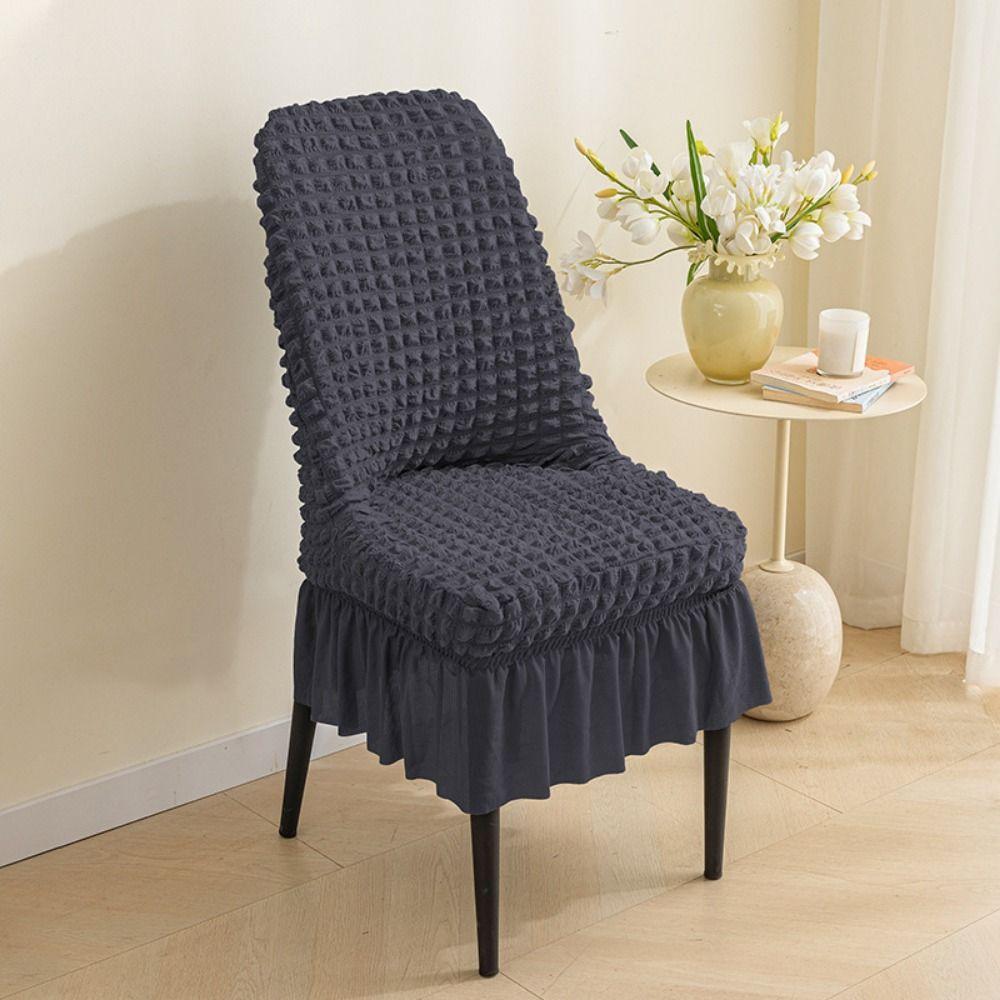 Breathable Elastic Chair Cover Wrinkled Fabric Full Wrap Stool Cover Dining Chair Cover Kitchen