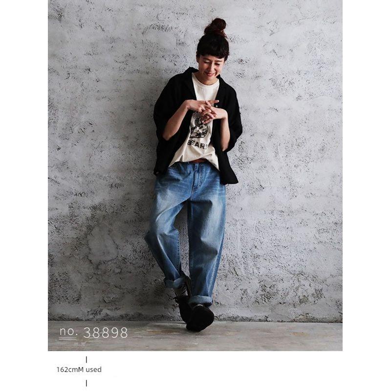 

Daily Single Cotton Washed Easiest for Match Casual Boyfriend Style Denim Dark Blue LL