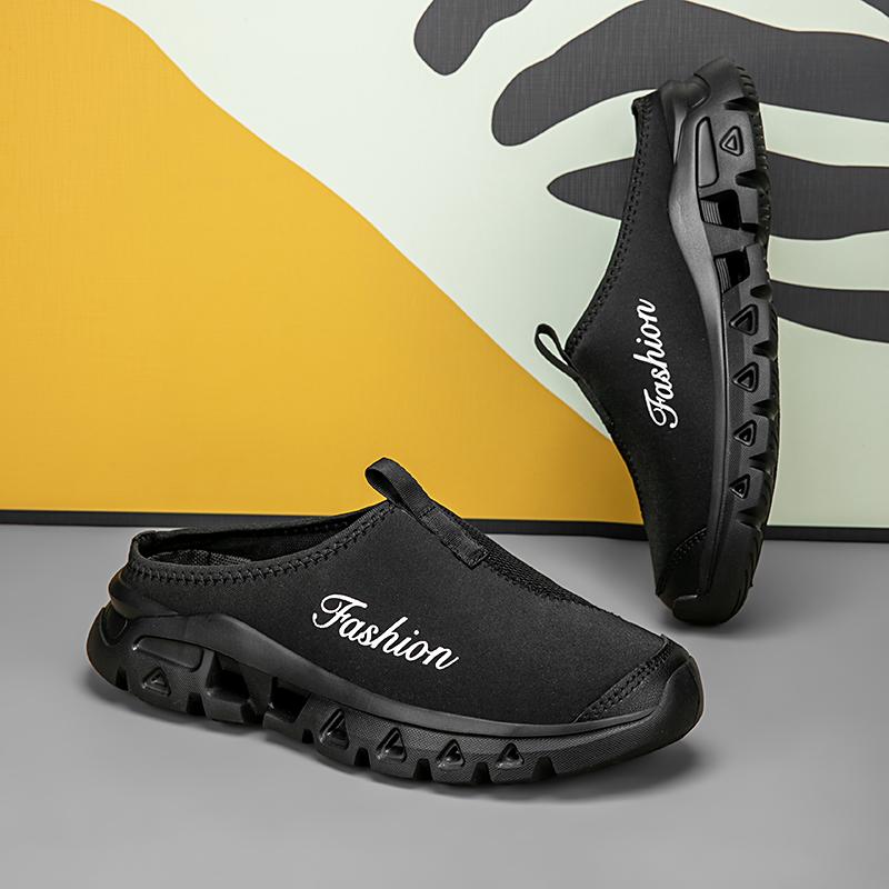 Black Mens Half Slippers Summer Breathable Mesh Mens Shoes Outdoor Casual Walking Shoes Large Size 46 Flat Light Mesh Sandals