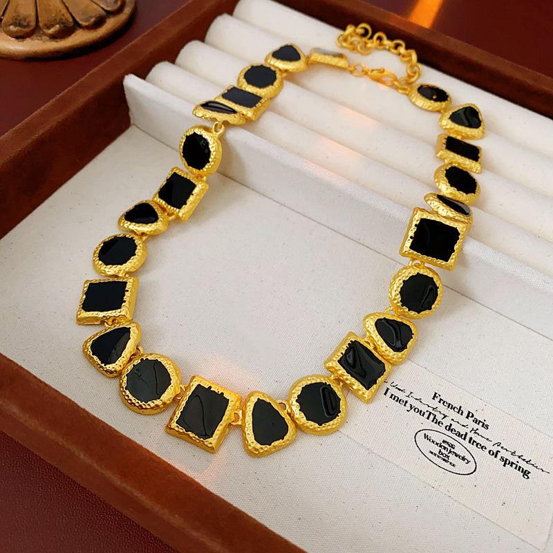 Pre-owned Vintage Retro Diamond-Encrusted Round Necklace & Clavicle Chain Set