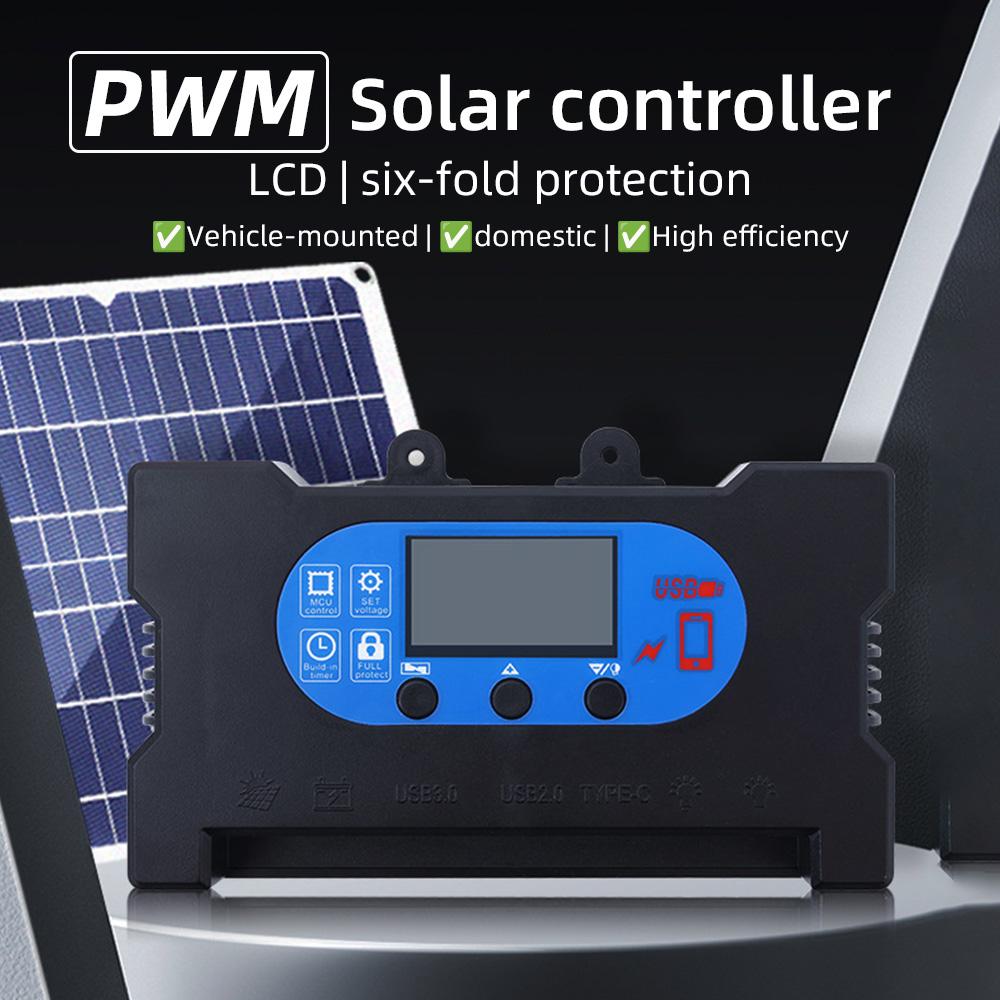 

30A Solar Controller 12V/24V Solar Panel NaIntelligent Regulator with Dual USB / Type-C Ports Display PWM Solar Panel Controller