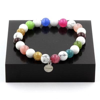 Stones and Minerals. Multicolored Tourmaline + Howlite Beads Bracelet 8 Mm. Made In France.
