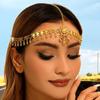 Arabischer Kopfschmuck Goldfarbe Kristall Sonnenblume Gänseblümchen Strass Wassertropfen Quaste Kopfkette Stirnband für Damen Hochzeitszubehör