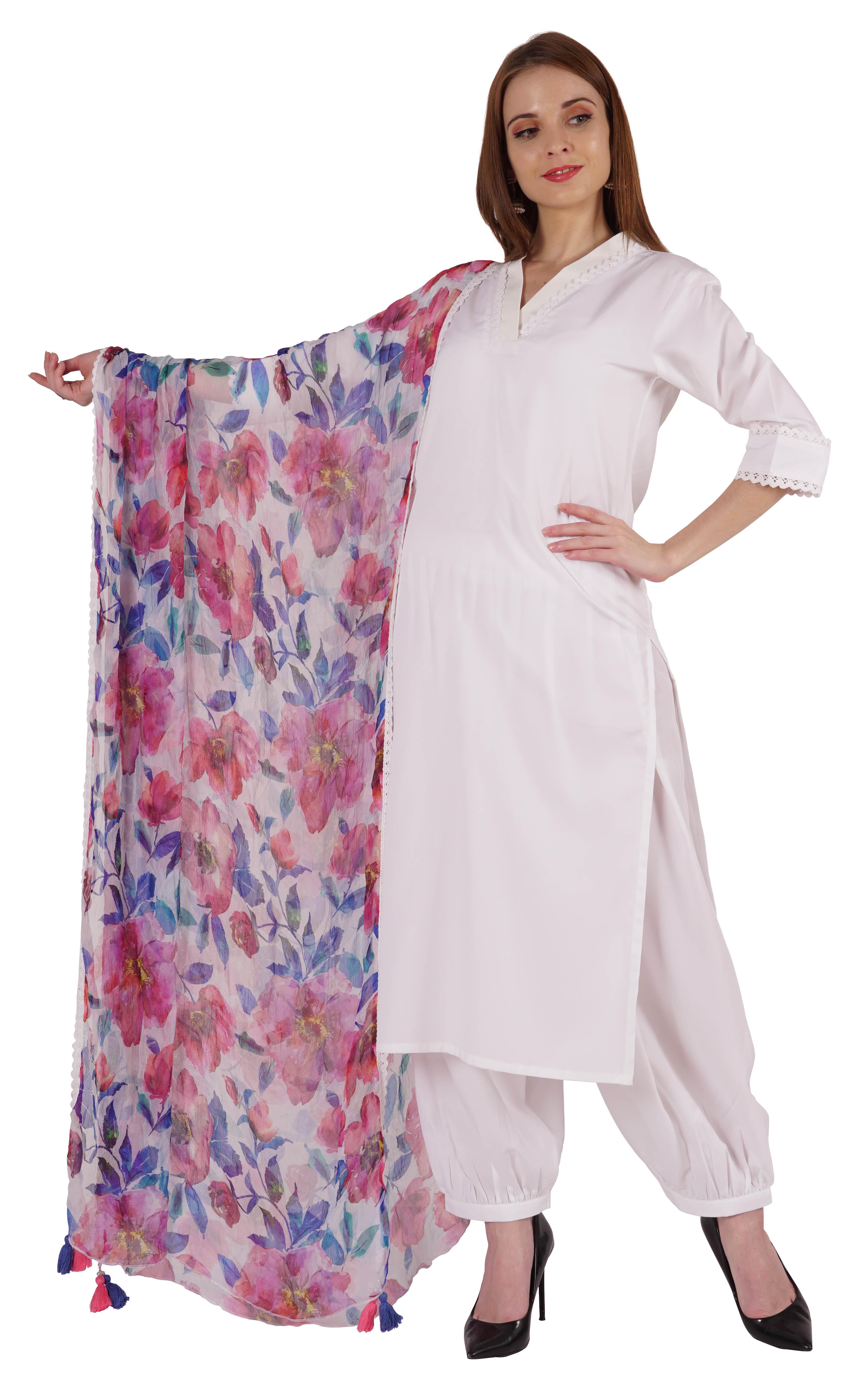 

Набір Phagun Ethnic Kurta для жінок з принтом Dupatta від індійського дизайнера Kurti XX-Large білий