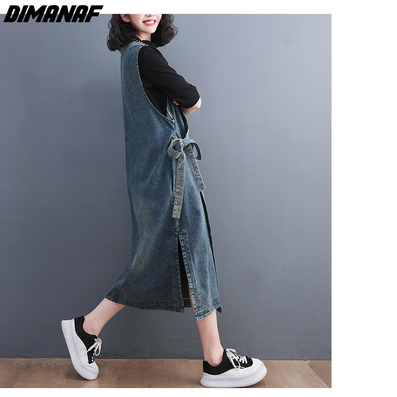 DIMANAF letná móda nadmernej veľkosti Ženy bez rukávov Elegantná dáma Dlhá vesta Šaty s opaskom Voľné oblečenie Modré džínsové šaty nadmernej veľkosti