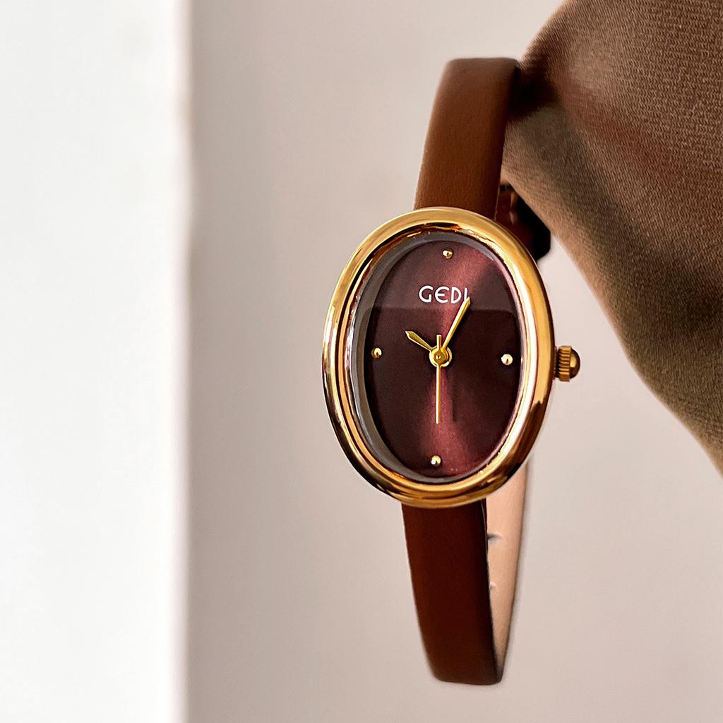 Vintage Niche Design Sense Oval Women'S Watch Small And Simple High Sense Student Belt Quartz Watch