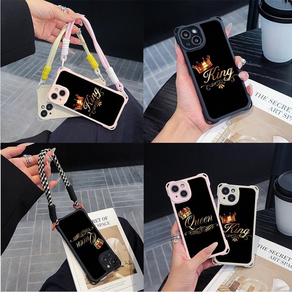 

Мягкие чехлы для iPhone 16 15 13 12 11 14 Pro Max 7 8 Plus XR Четыре угла Защитный чехол от падения Дополнительный шнурок N84 King Queen Пары for iPhone 7/8