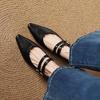 Fashion Casual Woman Shoe Pointed Toe Female Footwear Shallow Mouth Low Heels Dress New Slip-On Fabric Mary Janes  Lace-Up Rubber Leisur