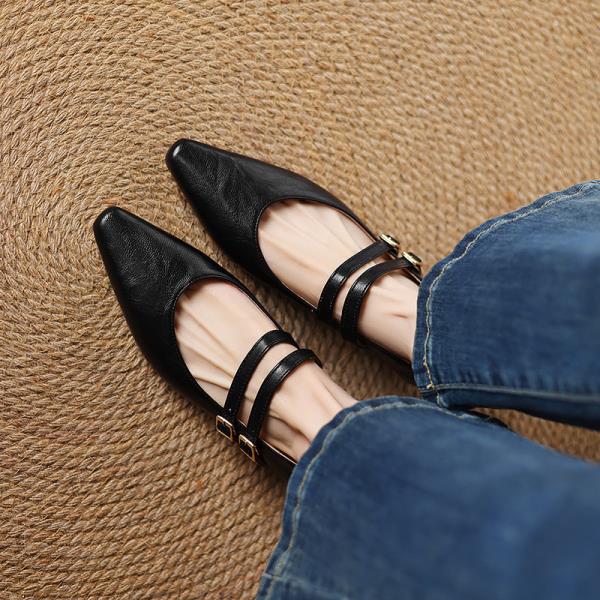 Fashion Casual Woman Shoe Pointed Toe Female Footwear Shallow Mouth Low Heels Dress New Slip-On Fabric Mary Janes  Lace-Up Rubber Leisur