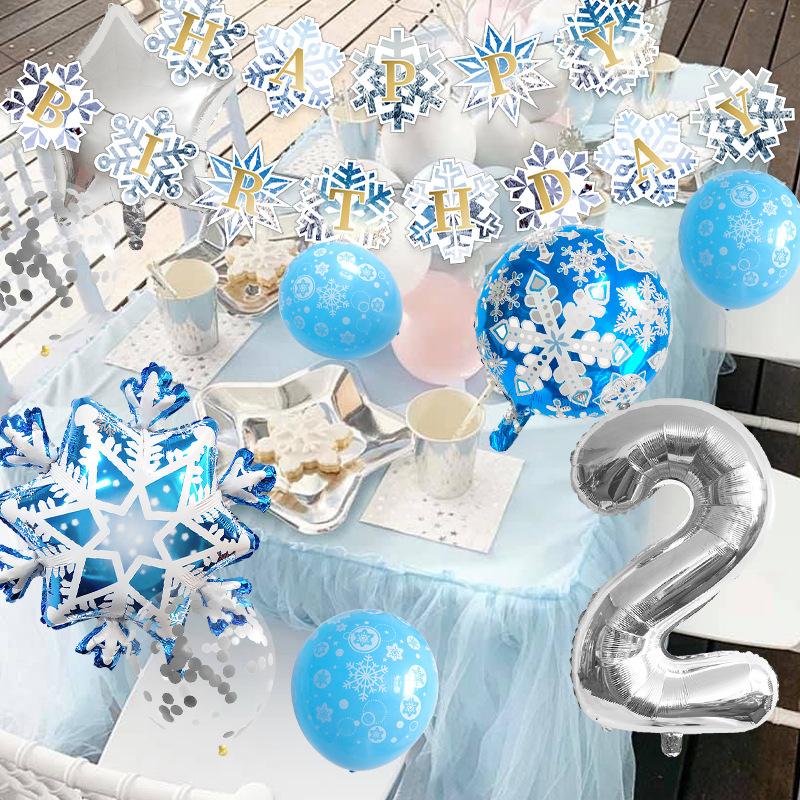Snowflake Birthday Balloon Set Christmas Arrangement Birthday Flag Decoration 32 Inch Digital Set Blue Anniversary