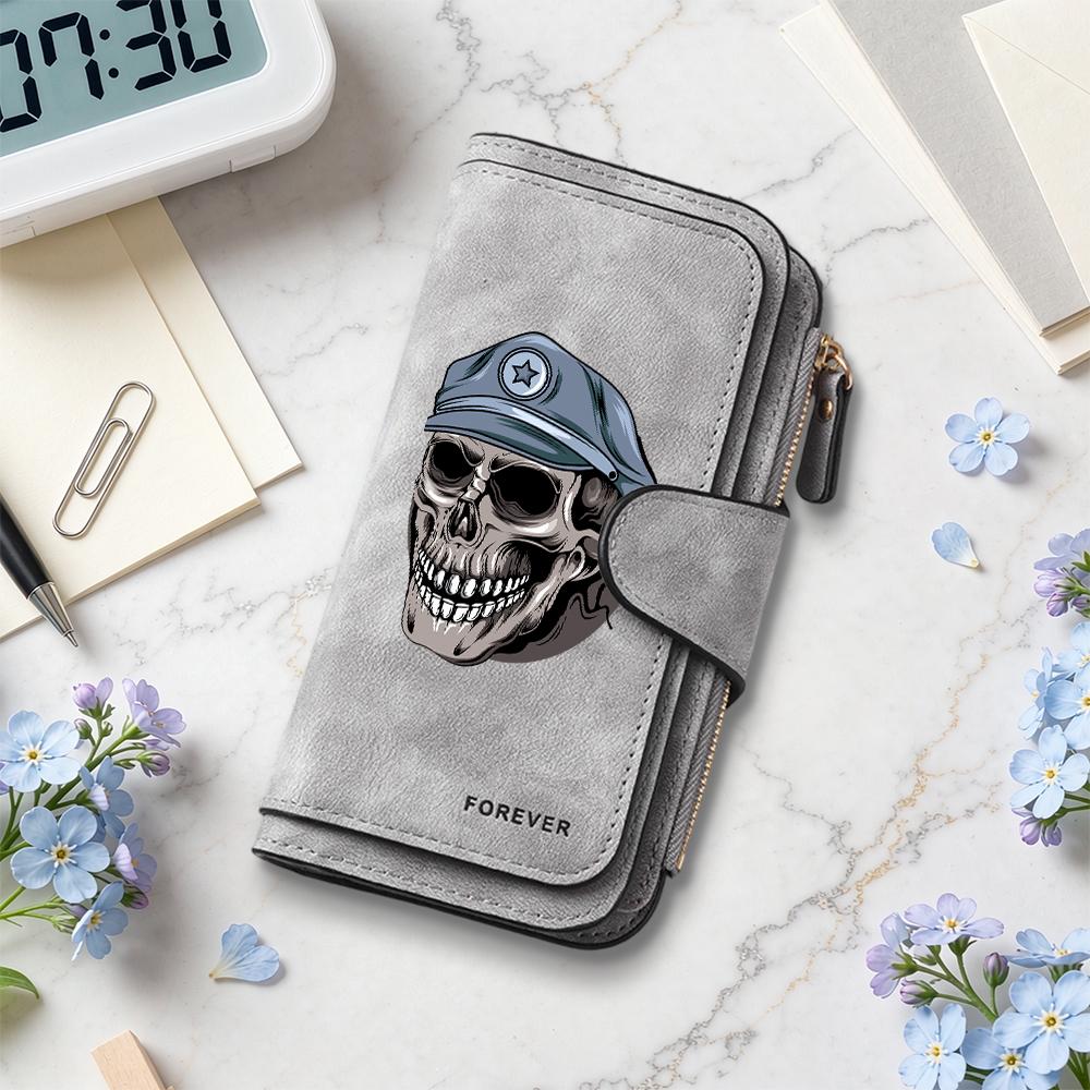 Gothic Skull Pattern Long Wallet for Daily Use Fashion Multi Card Slot Purse