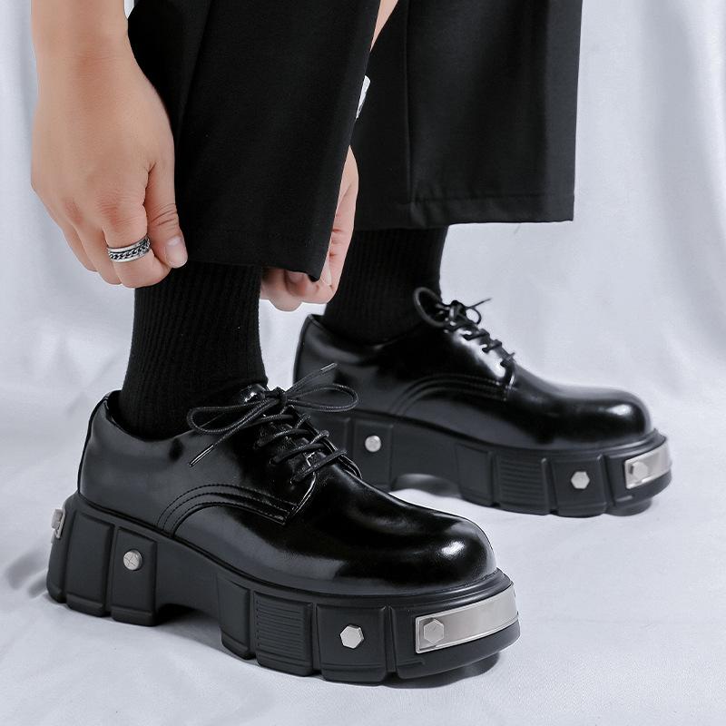 Large Size Mens Fashion Punk Rock Platform Shoes Lace-up Original Leather Derby Shoe Designer Sneakers Black Stylish Footwear
