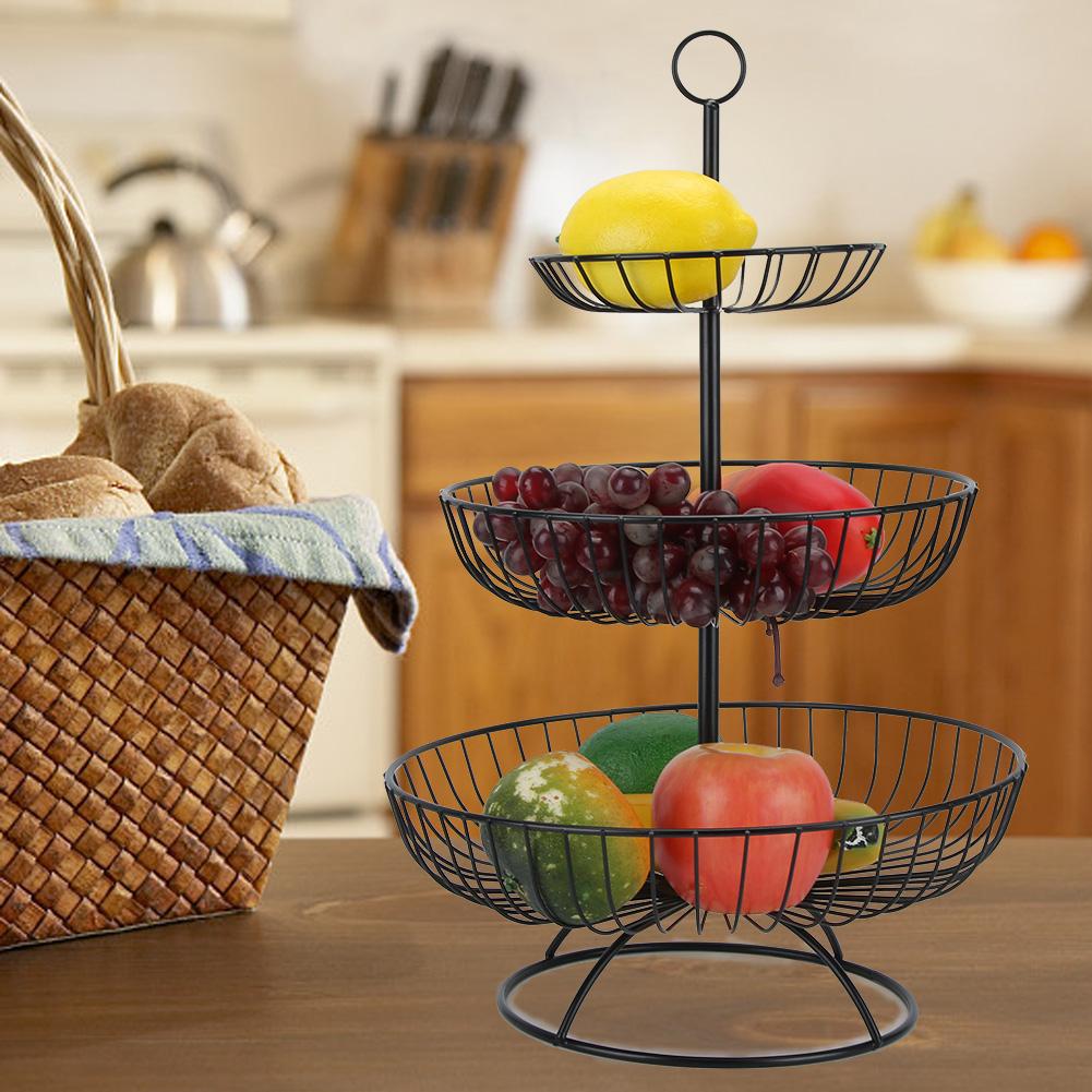 Household Living Room Modern 3-Tier Fruit Dish Plate Storage Basket Tray TablewareBlack