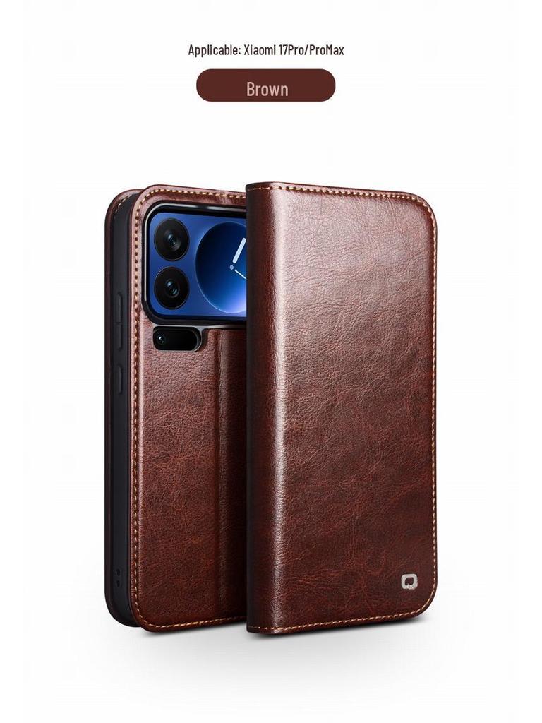 Chali Genuine Leather Xiaomi 17 Pro Max Flip Phone Case with Stand & Lens Protection