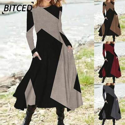 Fashion Autumn Winter Long Sleeve O-Neck Casual Dresses
