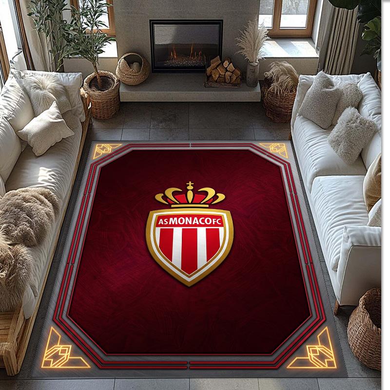 Monaco FC Soccer Football Pattern Soft Area Rug Non Slip Indoor Floor Carpet Sports Decor Mat for Bedroom