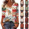 Women's Christmas Print V-Neck Three-Quarter Sleeve Casual Loose Fit Shirt