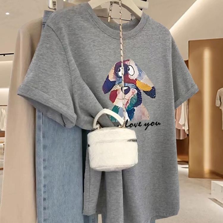 Summer pure cotton Casual oversized T Shirt Women Harajuku funny cartoon Short Sleeve T-shirts Women's Streetwear white Y2k Tops