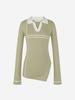 LORDLOAR Diagonal Slit Ribbed Collar Knit L/Khaki
