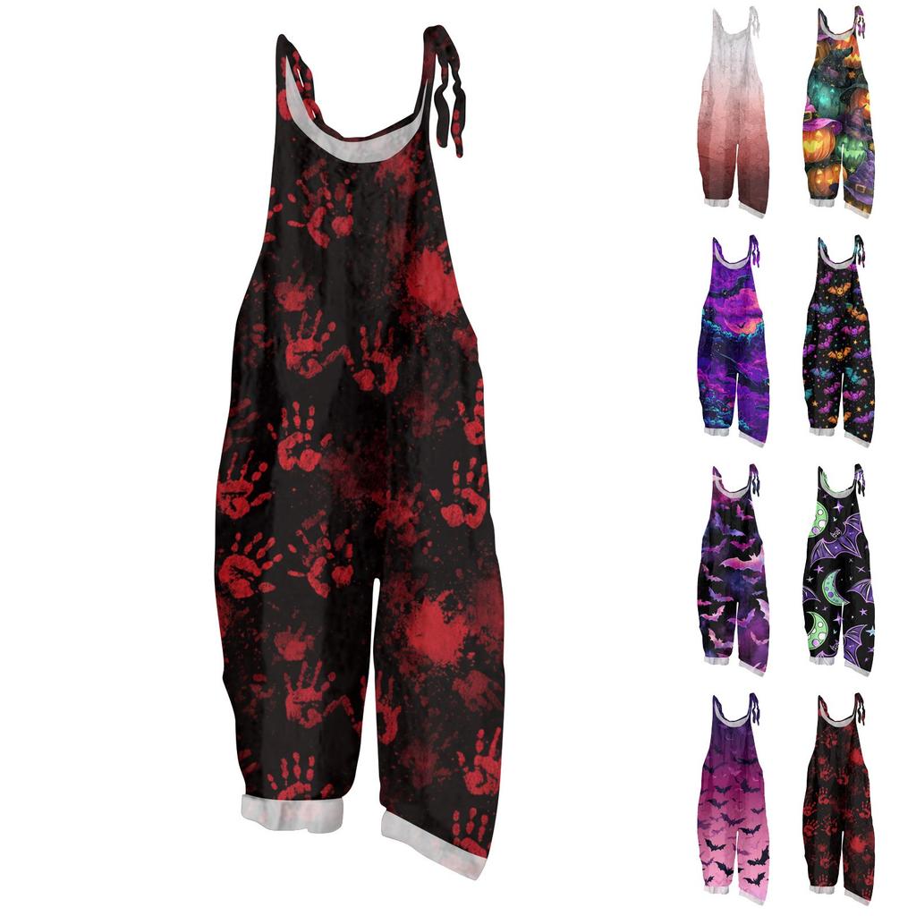 Women's Jumpsuit  Print Casual Loose Vintage Shoulder Strap Cotton Linen