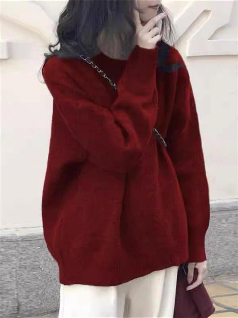 Korean Heavyweight Round Neck Sweater - 2026 Autumn/Winter Loose Knit Wool Pullover