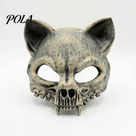 Wild Gothic Cat Skull Animal Masque for Adults, Scary Half Face Vintage Style Masque, Creepy Skeleton Halloween Party Accessory Cosplay, Masquerade
