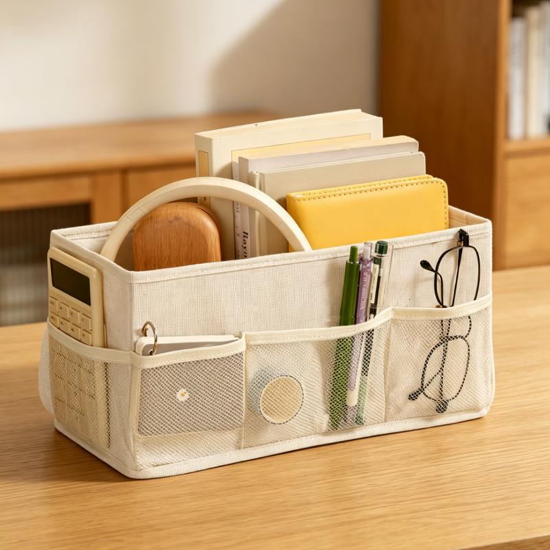 Simple Foldable Fabric Storage Basket, Sleek Multi-pocket Organizer, Desk & Wardrobe Storage Box белый