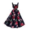 European and American vacation romantic style printing square neck suspender dress women's summer high-end feeling waist and thin big swing dress