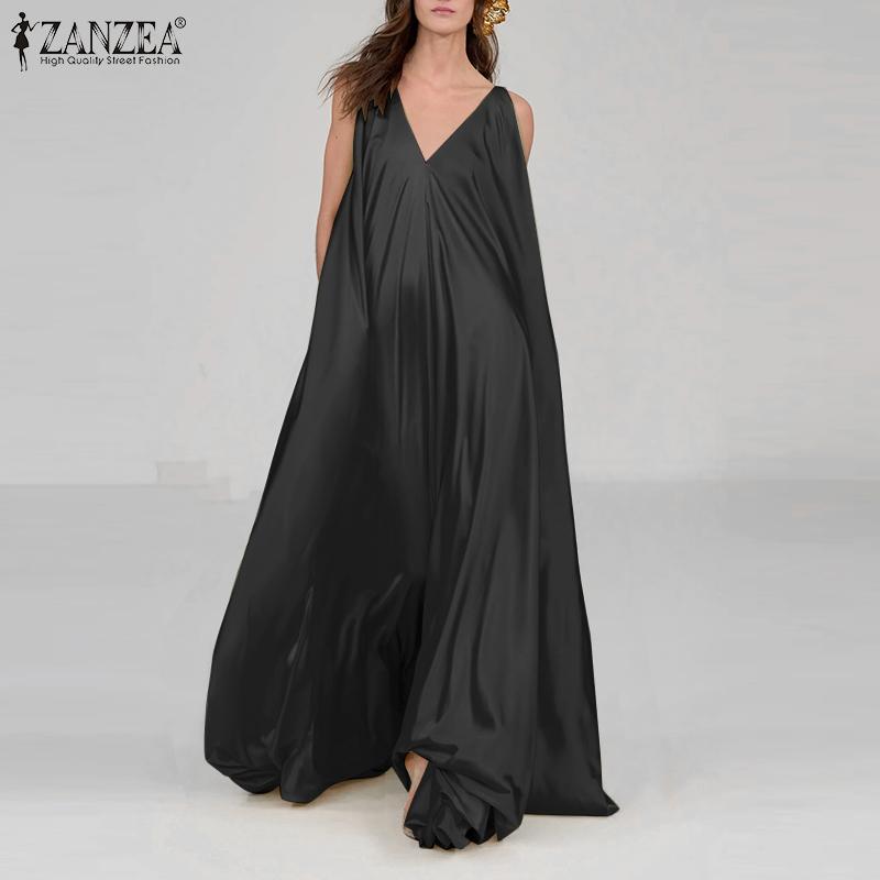

ZANZEA Летнее женское вечернее повседневное свободное платье без рукавов с v-образным вырезом на бретелях