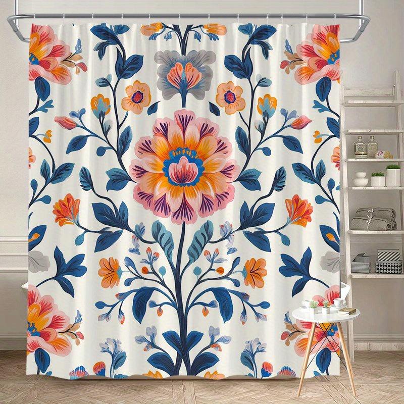 

1Pc Bright Floral Pattern Shower Curtain, Polyester Fabric, Machine Washable, Suitable For Bathroom Decoration W60H190(CM)-1 Pcs
