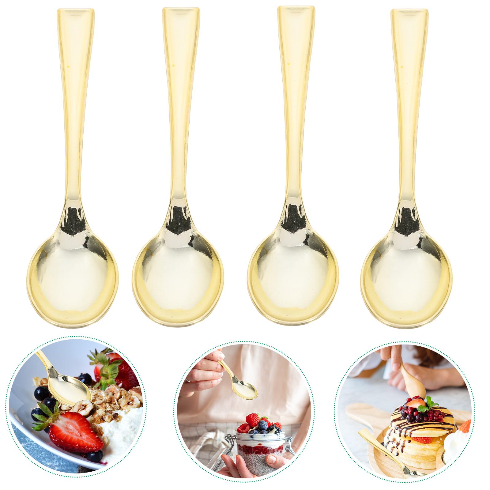 

72 шт. пластиковых одноразовых золотых мини-ложек, набор пластиковых столовых приборов, имитирующих металл, для барбекю, пикника